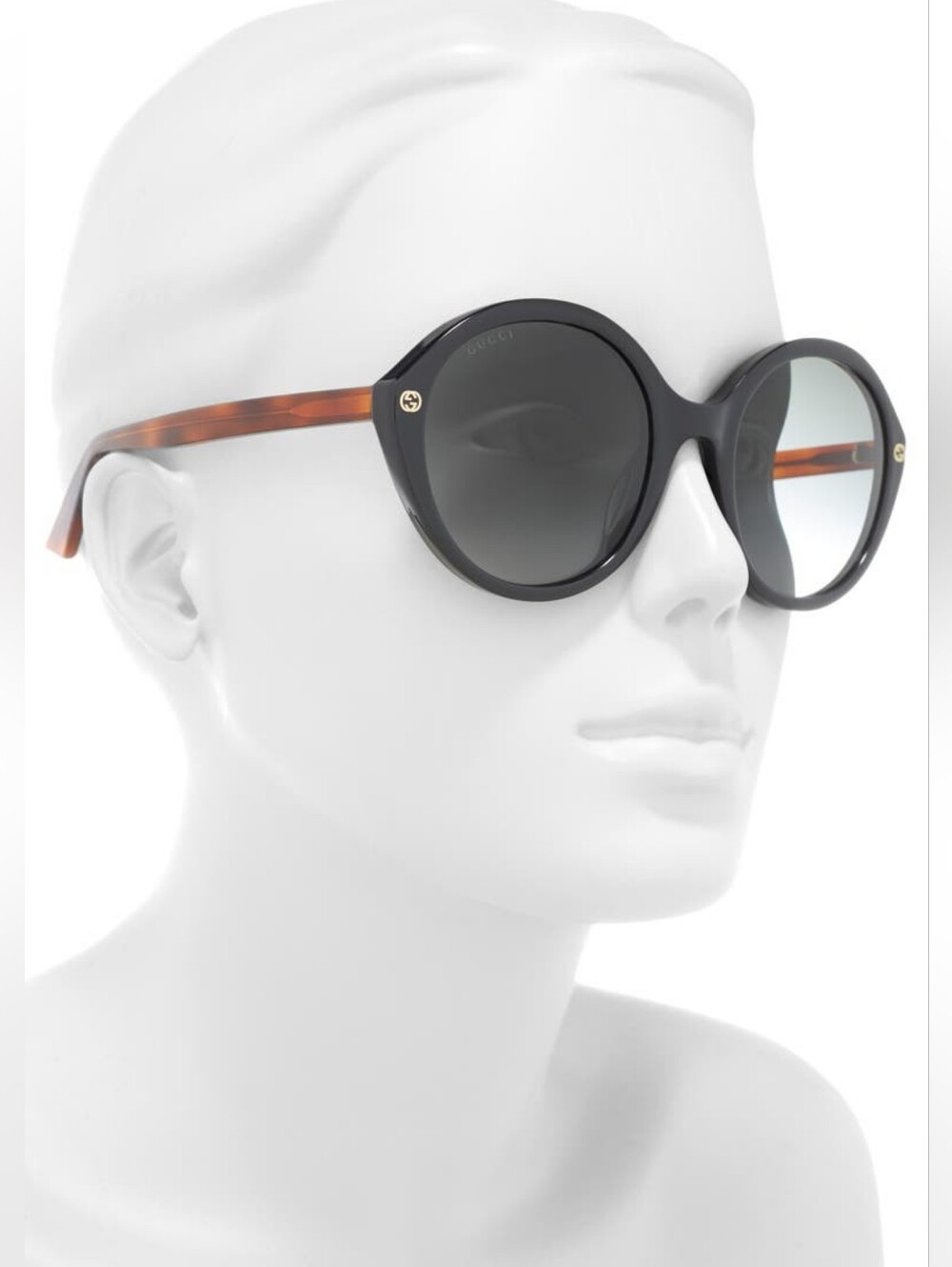 Gucci Black Round Sunglasses with Tortoiseshell Temples